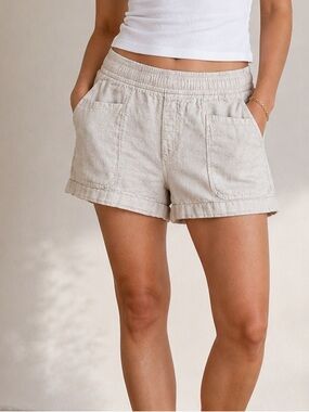 Old Navy Elastic Waist Linen-Blend khaki Shorts Size Medium